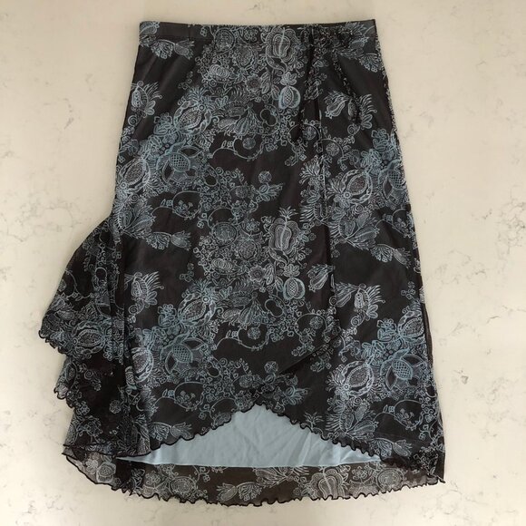 Mexx Sweet Pull On Lined Faux Wrap Floral Skirt Chocolate Brown + Blue Sz S NWT - Picture 15 of 15